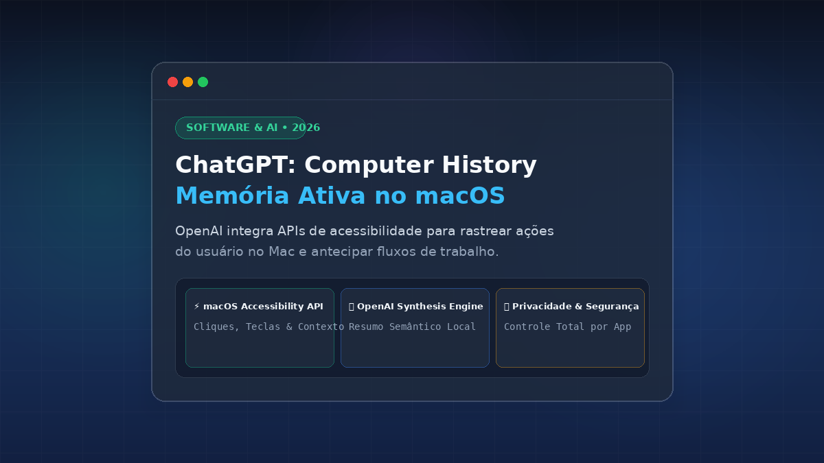 OpenAI Lança "Computer History": ChatGPT Passa a Integrar Atividade do macOS à Sua Memória Contínua